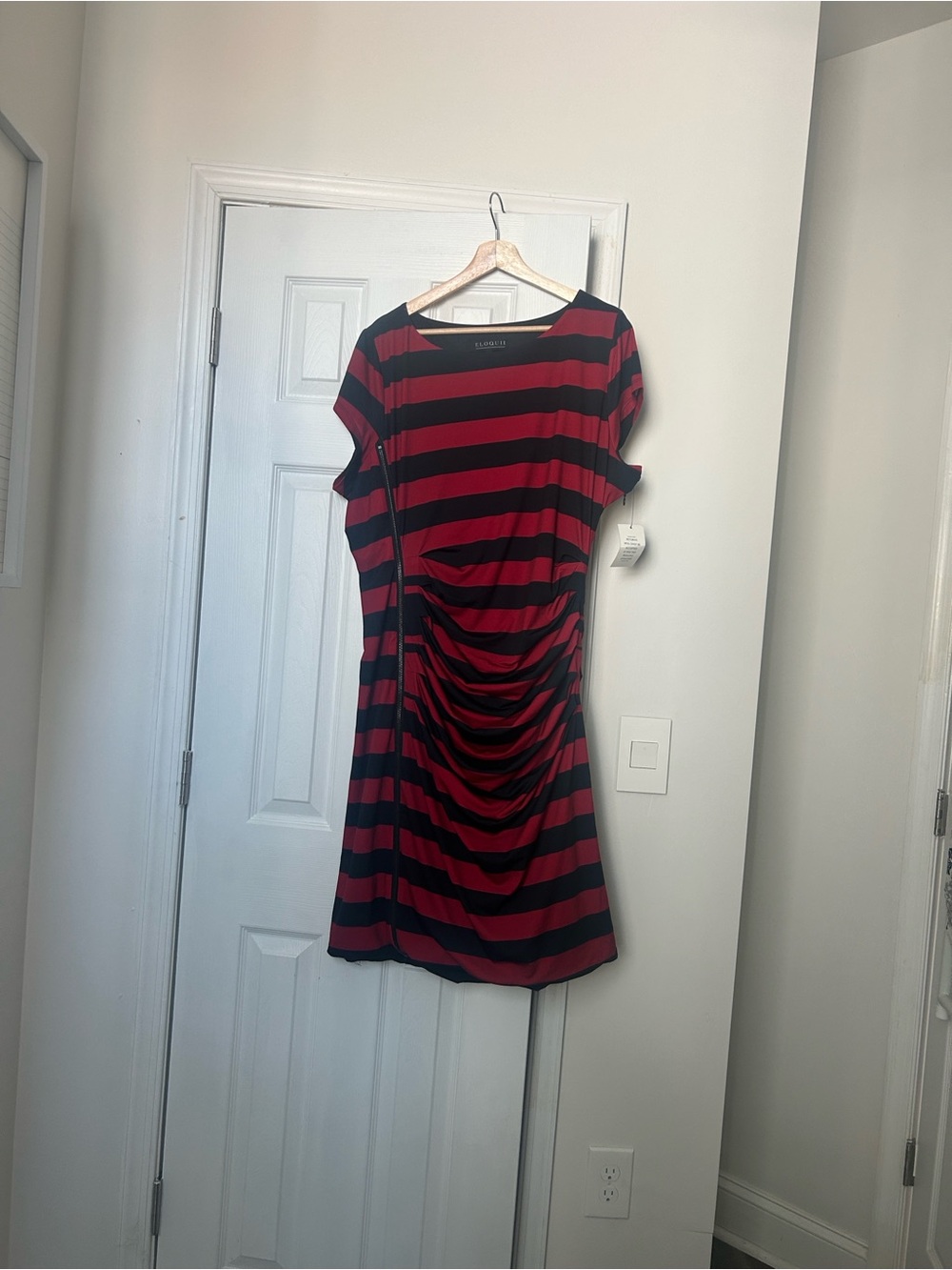 Eloquii Black & Red Striped Ruched Mini Dress